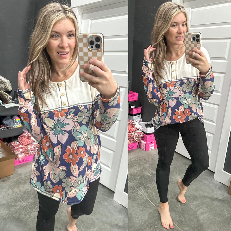 Minky Soft Button Front Top In Fresh Air Floral Print - Maple Row Boutique 