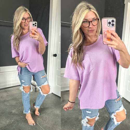 Knit Pocket Top In Lilac - Maple Row Boutique 