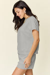 Double Take Full Size Texture Short Sleeve T-Shirt and Drawstring Shorts Set - Maple Row Boutique 