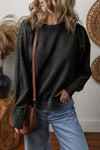 Eyelet Round Neck Long Sleeve Sweatshirt - Maple Row Boutique 