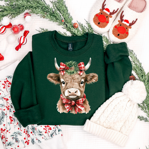 HIghland Cow Christmas Graphic Tee and Sweatshirt - Maple Row Boutique