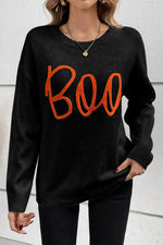 BOO Round Neck Long Sleeve Sweater - Maple Row Boutique 