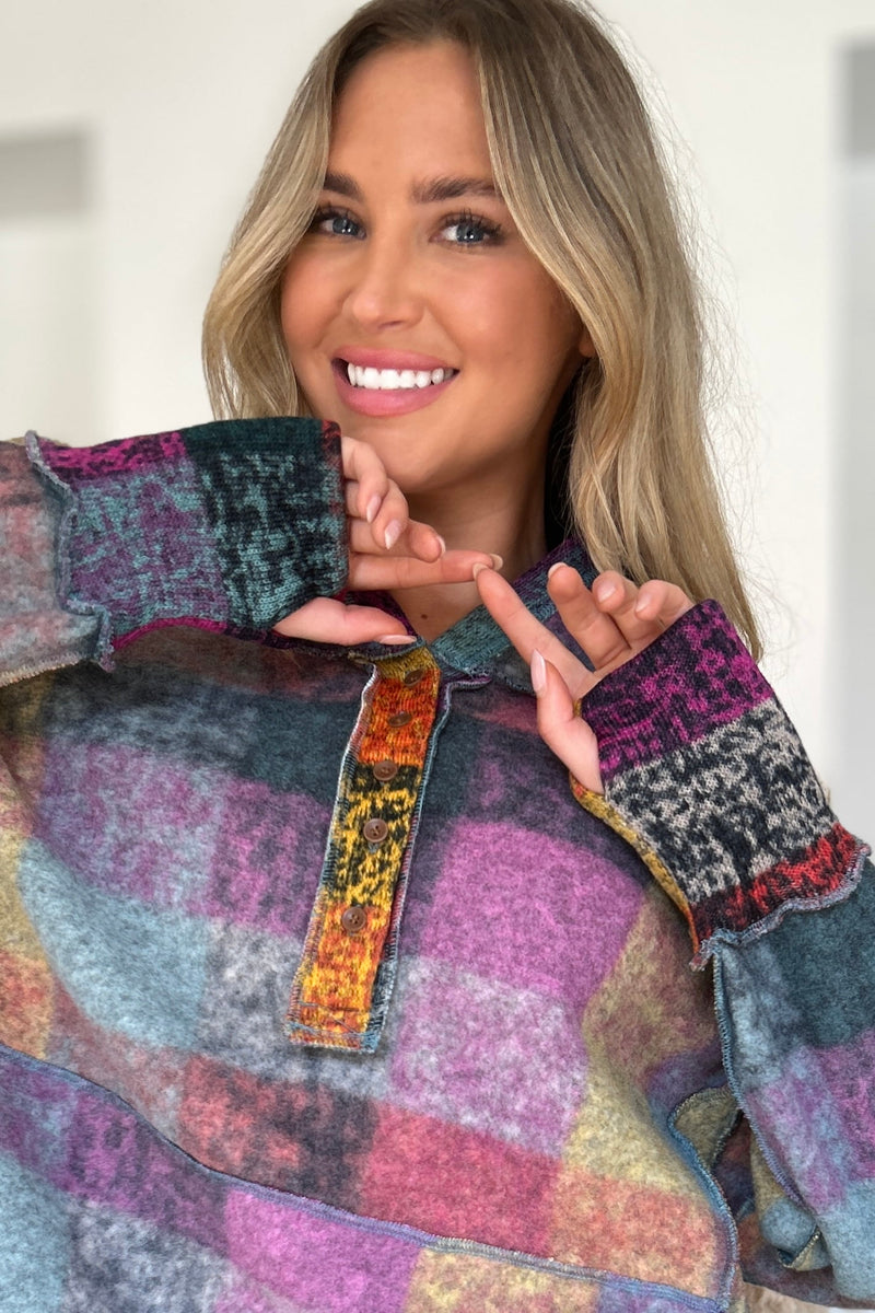 Double Take Full Size Plaid Dropped Shoulder Hoodie - Maple Row Boutique 