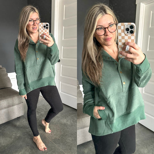 Button Front Oversized Pullover In Spring Green - Maple Row Boutique 