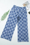 Checkered Wide Leg Jeans with Pockets - Maple Row Boutique 