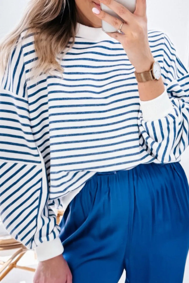 Striped Dropped Shoulder Long Sleeve Sweatshirt - Maple Row Boutique 