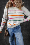 Striped Round Neck Dropped Shoulder Sweater - Maple Row Boutique 