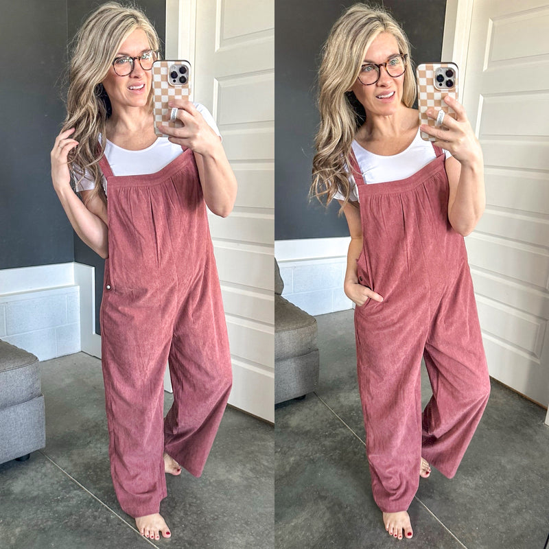 Pink Corduroy Overall Jumper - Maple Row Boutique 