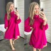 Mock Neck Long Sleeve Blouse Dress In Deep Magenta - Maple Row Boutique 