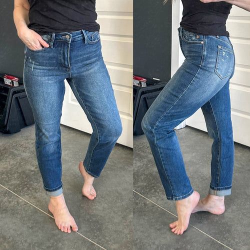 Tummy Control Slim Fit Judy Blue Jeans In Dark Blue - Maple Row Boutique 