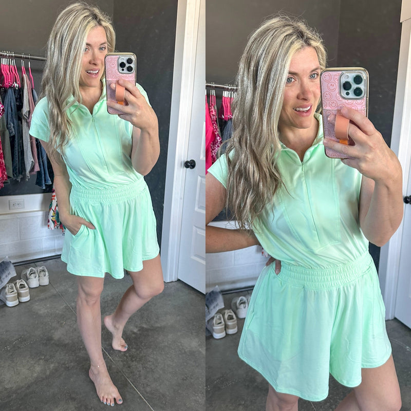Nothing Like It Collared Romper in Morning Mint - Maple Row Boutique 