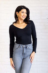 Bring in the Basics Seamless Reversible V-Neck Black - Maple Row Boutique 
