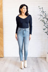Justine High Rise Control Top Contrast Wash Skinny Jeans - Maple Row Boutique