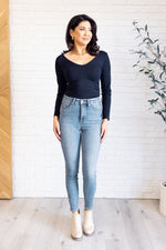 Justine High Rise Control Top Contrast Wash Skinny Jeans - Maple Row Boutique