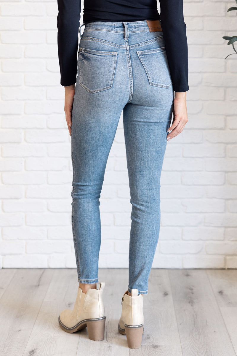 Justine High Rise Control Top Contrast Wash Skinny Jeans - Maple Row Boutique