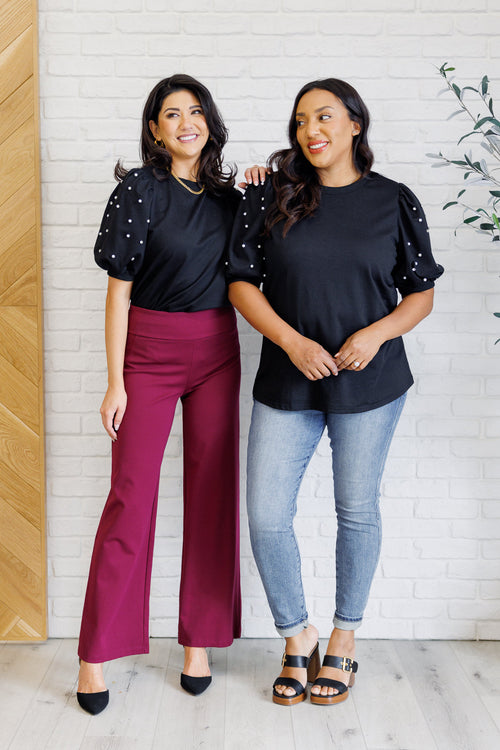 Diamonds and Pearls Puff Sleeve Top in Black - Maple Row Boutique 