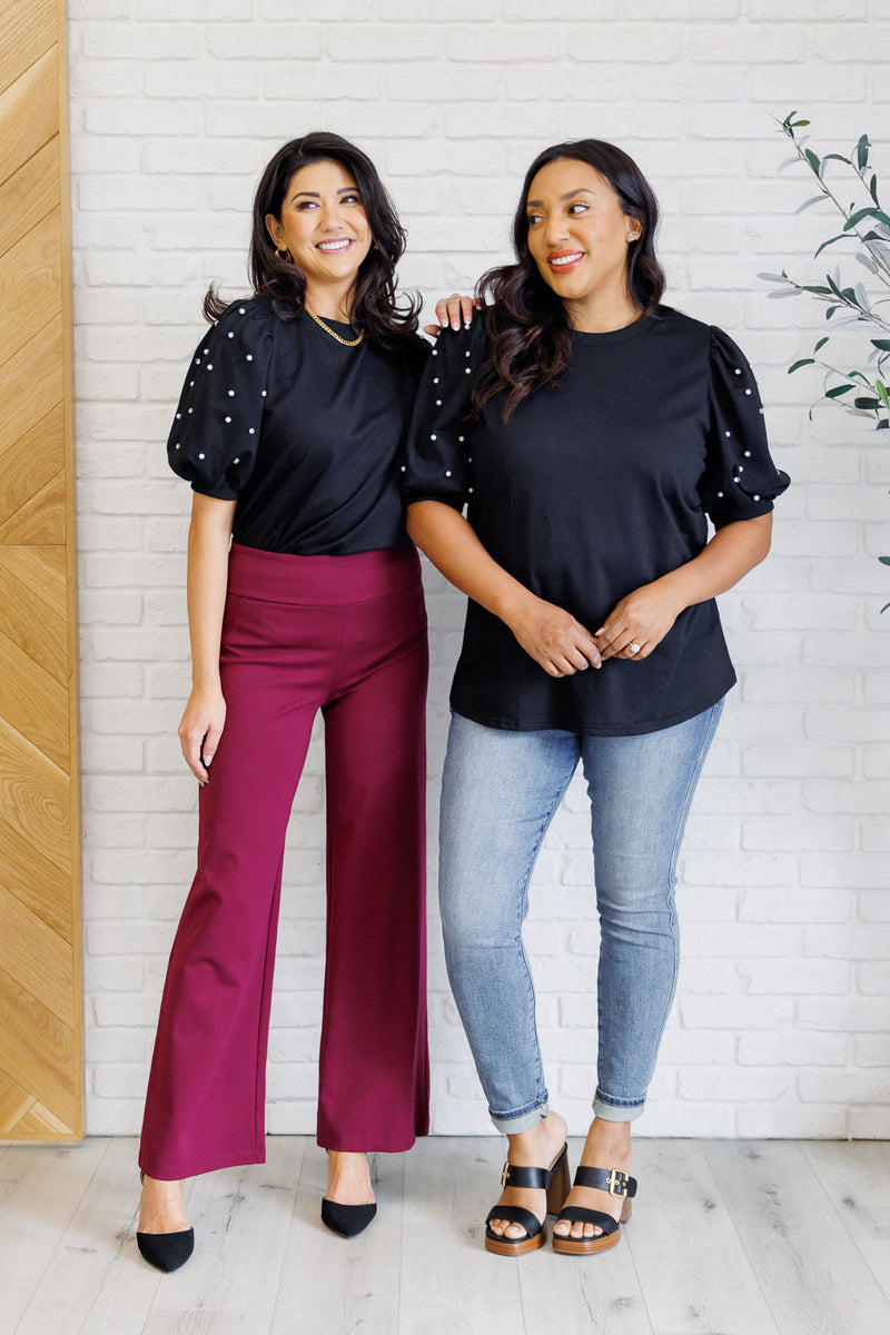 Diamonds and Pearls Puff Sleeve Top in Black - Maple Row Boutique 