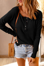 Double Take Full Size Half Button Drop Shoulder T-Shirt - Maple Row Boutique 