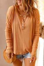 Double Take Full Size Half Button Drop Shoulder T-Shirt - Maple Row Boutique 