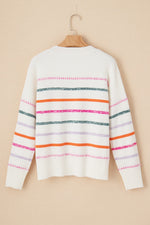 Striped Round Neck Dropped Shoulder Sweater - Maple Row Boutique 