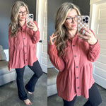 Waffle Knit Button Front Babydoll Top In Rose - Maple Row Boutique 