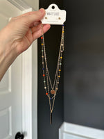 Gold Layered Necklace And Earrings Set With Colorful Bead Detail - Maple Row Boutique 