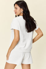 Double Take Full Size Texture Short Sleeve T-Shirt and Drawstring Shorts Set - Maple Row Boutique 