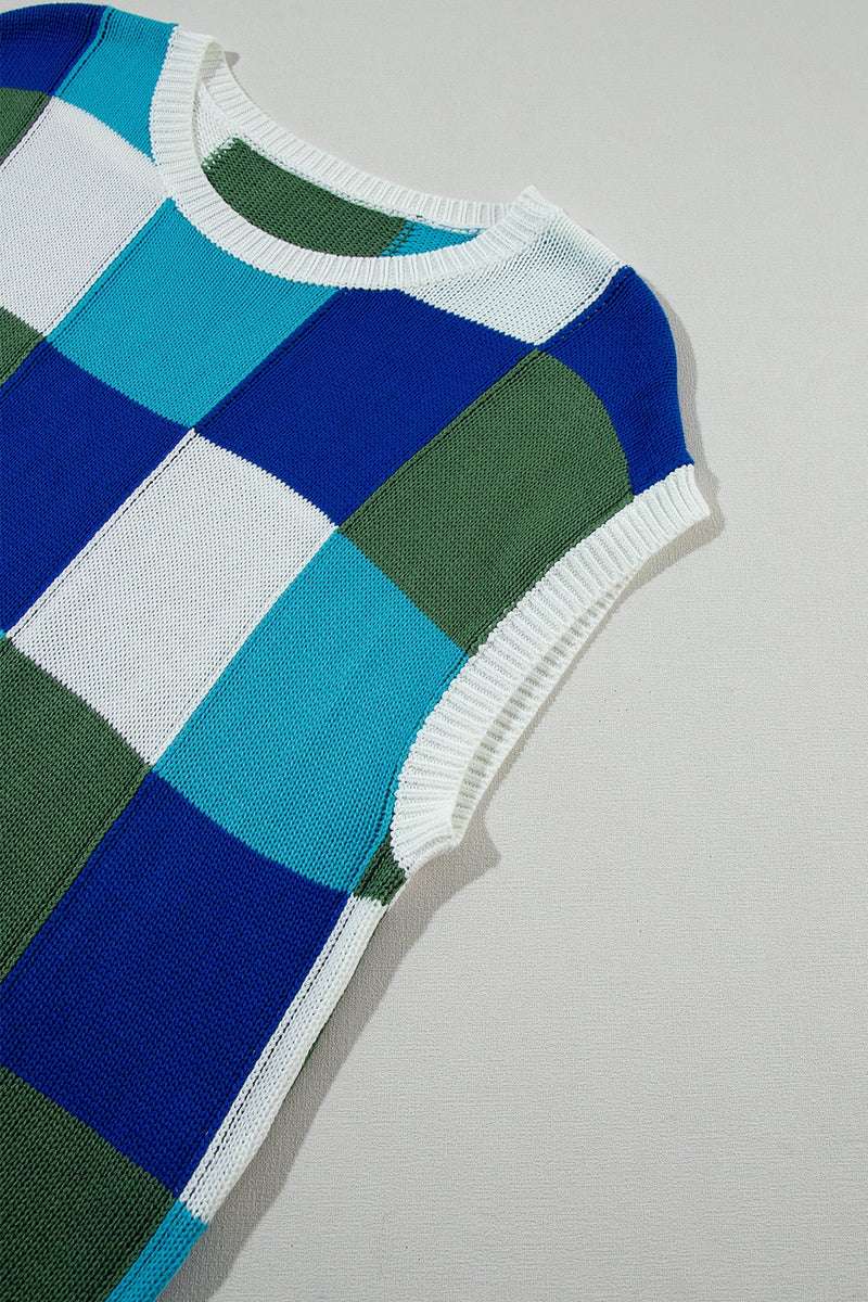 Color Block Round Neck Cap Sleeve Knit Top - Maple Row Boutique 