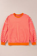 Striped Dropped Shoulder Long Sleeve Sweatshirt - Maple Row Boutique 