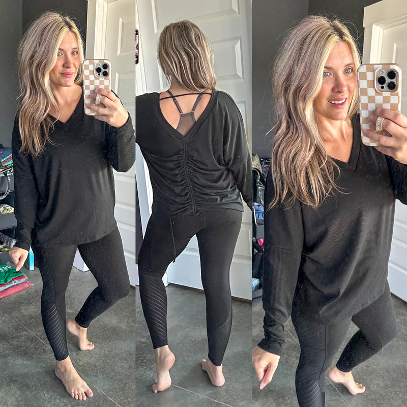 Ruched Back Top In Rich Kentucky Coal - Maple Row Boutique 