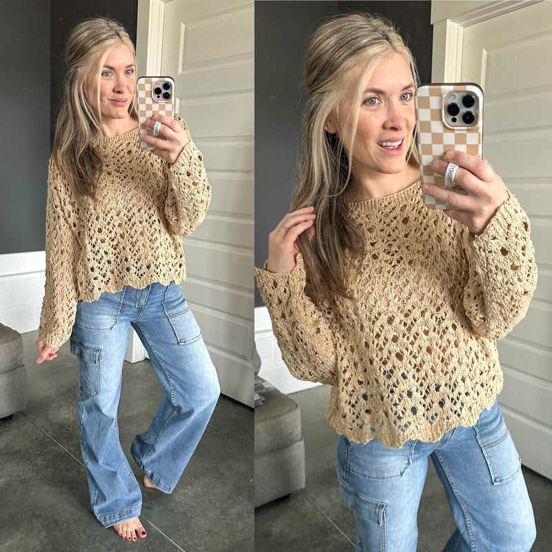 Open Knit Cropped Sweater In Simply Neutral - Maple Row Boutique 