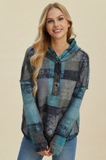 Double Take Full Size Plaid Dropped Shoulder Hoodie - Maple Row Boutique 