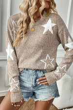 Star Round Neck Dropped Shoulder Sweater - Maple Row Boutique 