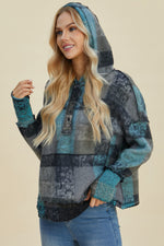 Double Take Full Size Plaid Dropped Shoulder Hoodie - Maple Row Boutique 