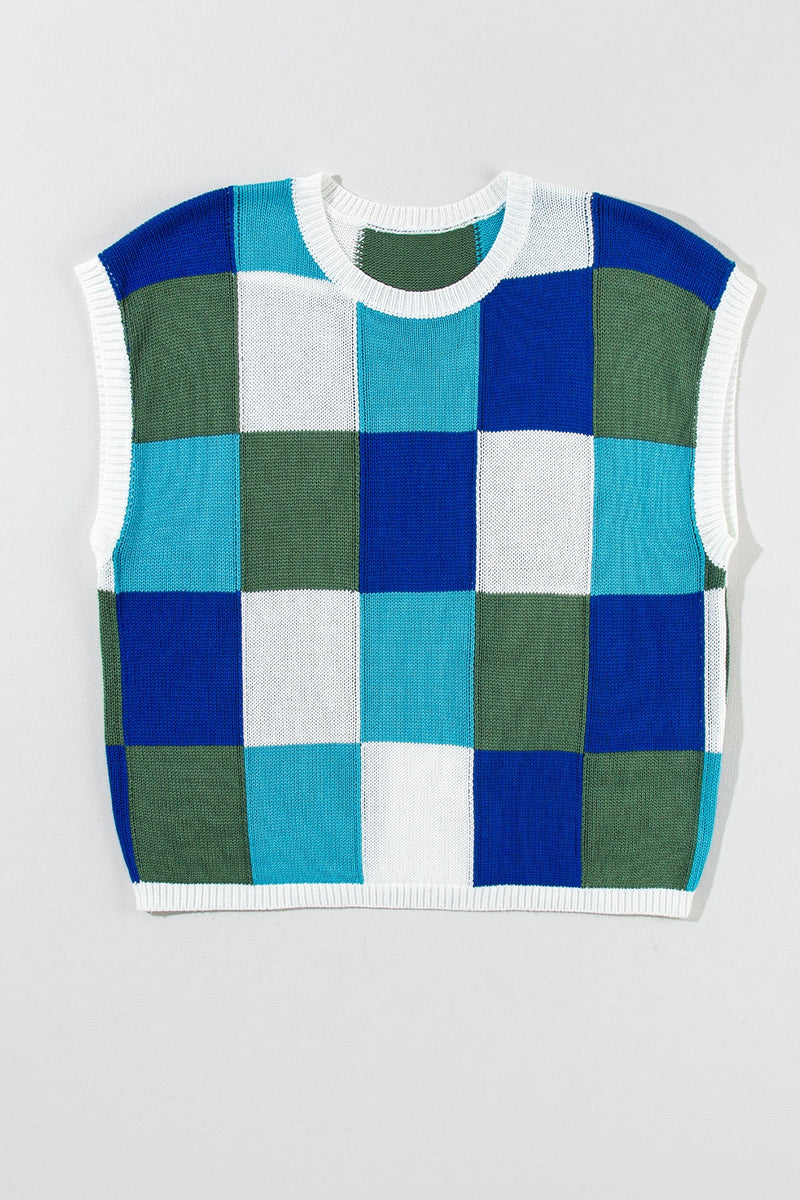 Color Block Round Neck Cap Sleeve Knit Top - Maple Row Boutique 