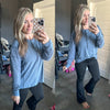 Henley Knit Top In Blue Frost - Maple Row Boutique 