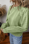Eyelet Round Neck Long Sleeve Sweatshirt - Maple Row Boutique 