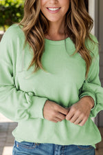 Textured Round Neck Dropped Shoulder Top - Maple Row Boutique 