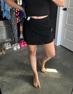 Bentli High Rise Side Tie Denim Skort in Black - Maple Row Boutique 