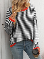 Mandy Striped Round Neck Long Sleeve Sweater - Maple Row Boutique 