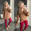 Button Front Knit Top With Elbow Patch Detail In Chesnut - Maple Row Boutique 