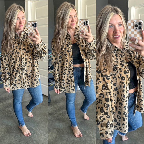 Cheetah Print Corduroy Jacket/Button Up - Maple Row Boutique 