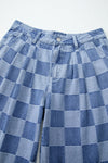 Checkered Wide Leg Jeans with Pockets - Maple Row Boutique 
