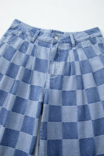 Checkered Wide Leg Jeans with Pockets - Maple Row Boutique 