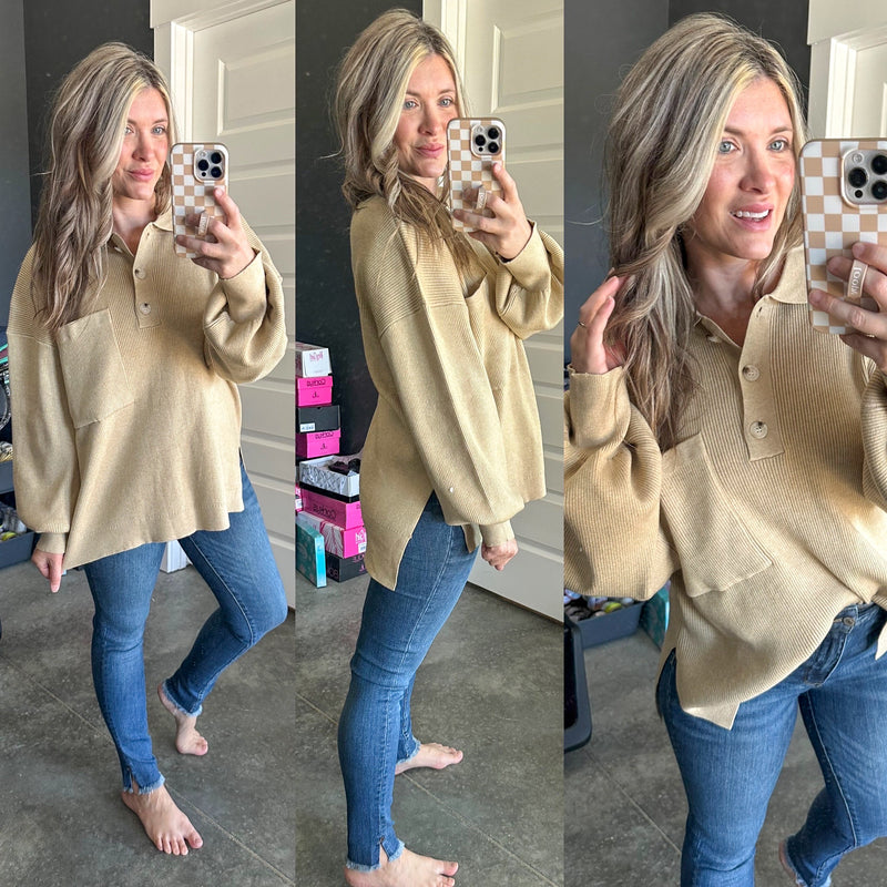 Oversized Cozy Lounge Sweater In Champagne - Maple Row Boutique 