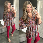Stretchy Dolman Sleeve Babydoll Top In Leopard Multi - Maple Row Boutique 