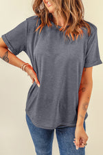 Round Neck Short Sleeve T-Shirt - Maple Row Boutique 