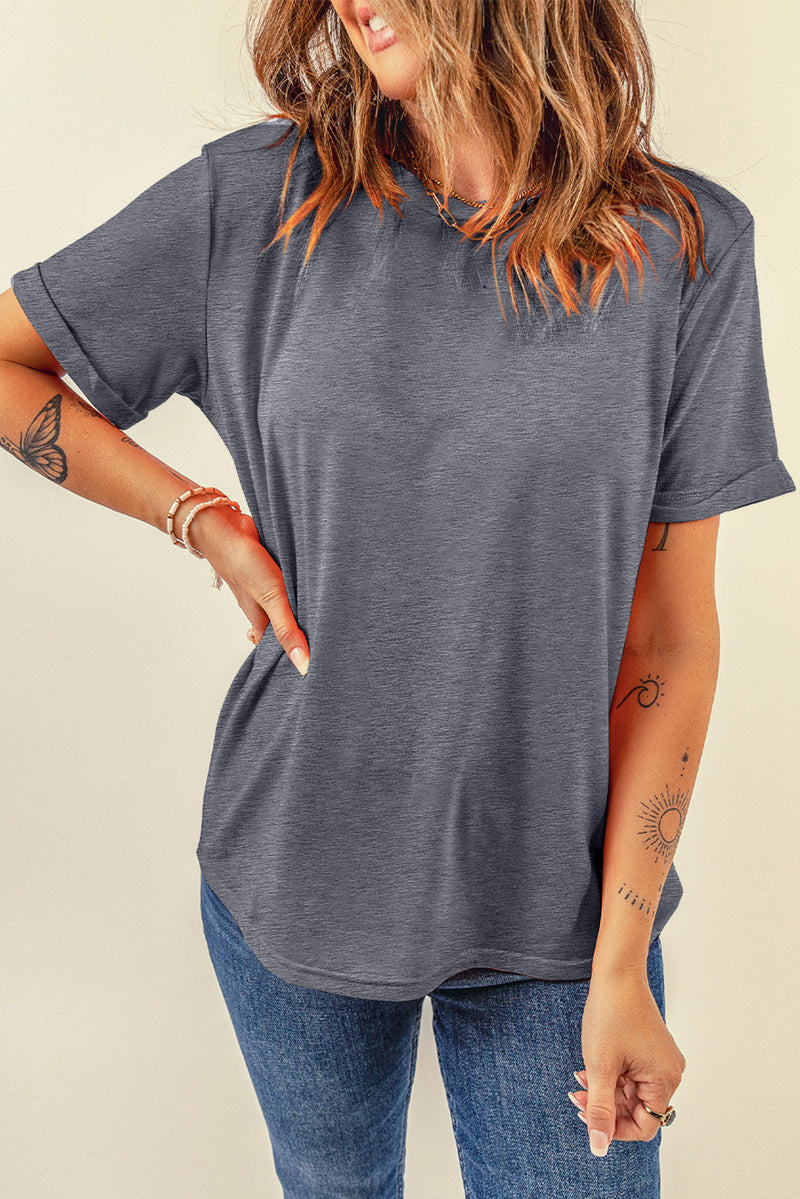Round Neck Short Sleeve T-Shirt - Maple Row Boutique 