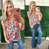 Ruffled Printed V-Neck Cap Sleeve Blouse - Maple Row Boutique 