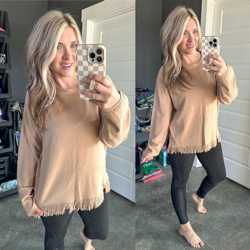Join The Fray Sweater In Champagne Taupe - Maple Row Boutique 